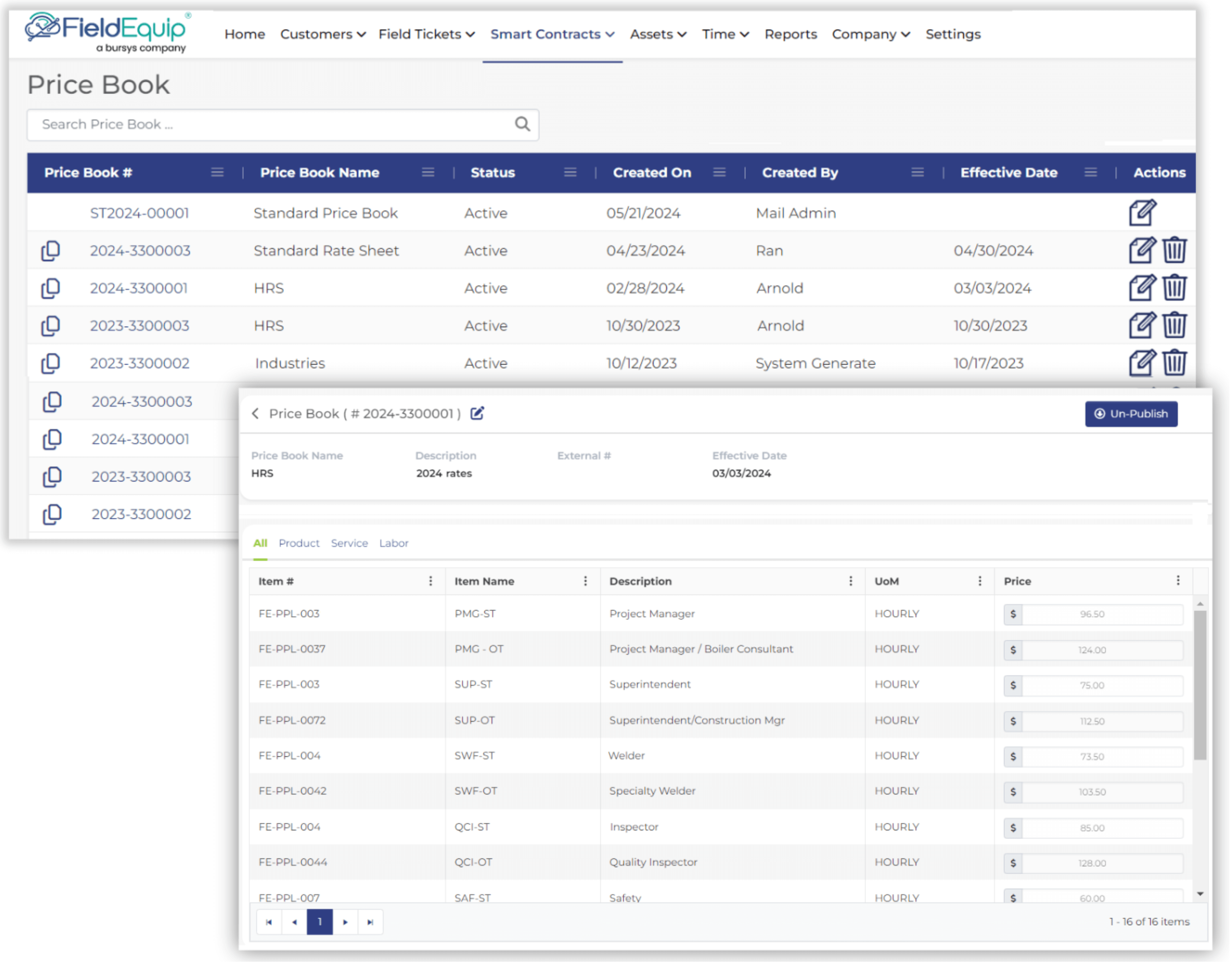 Field Service Price Books